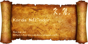 Korda Nándor névjegykártya